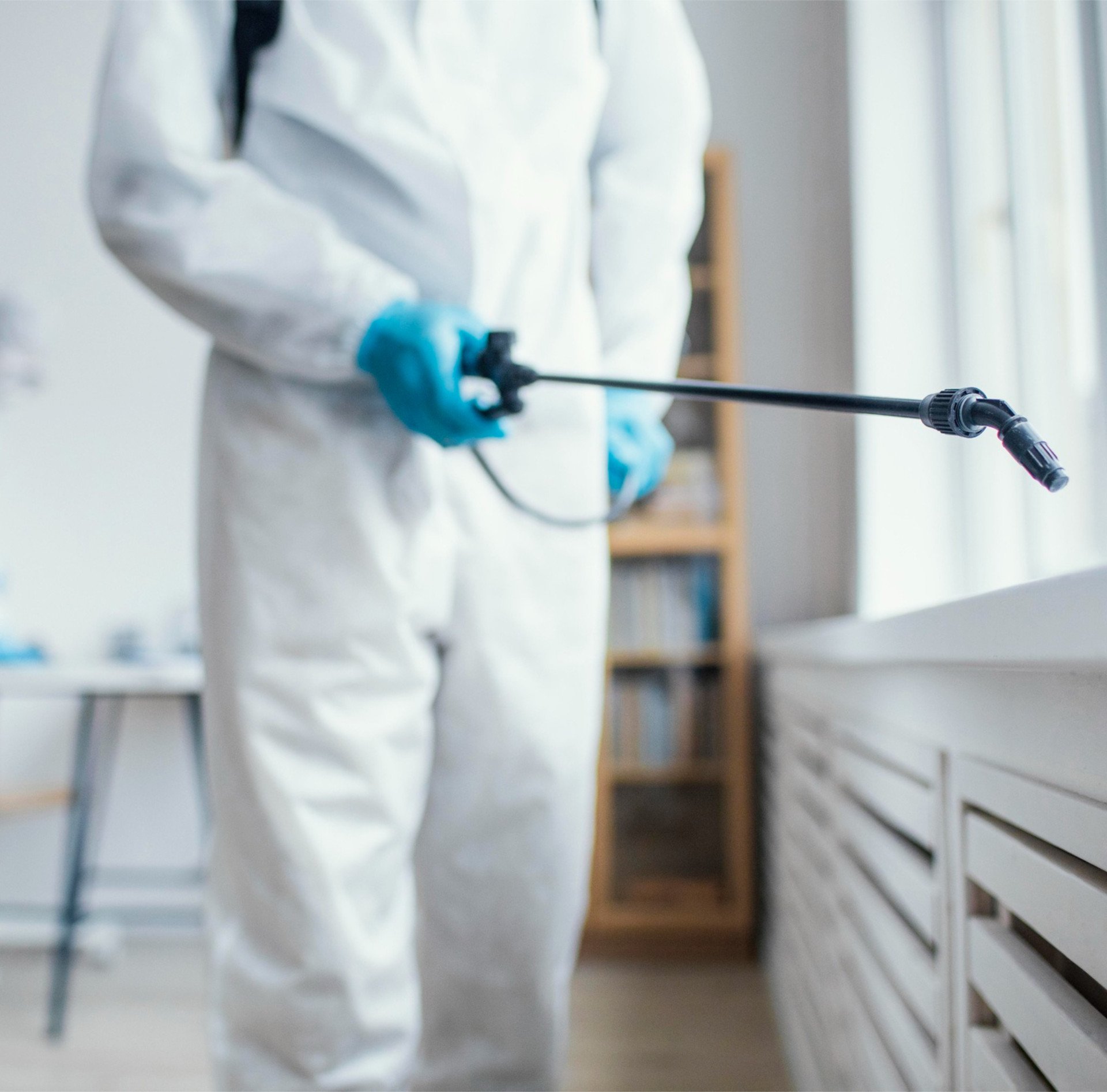 Technician treating the interior of a home